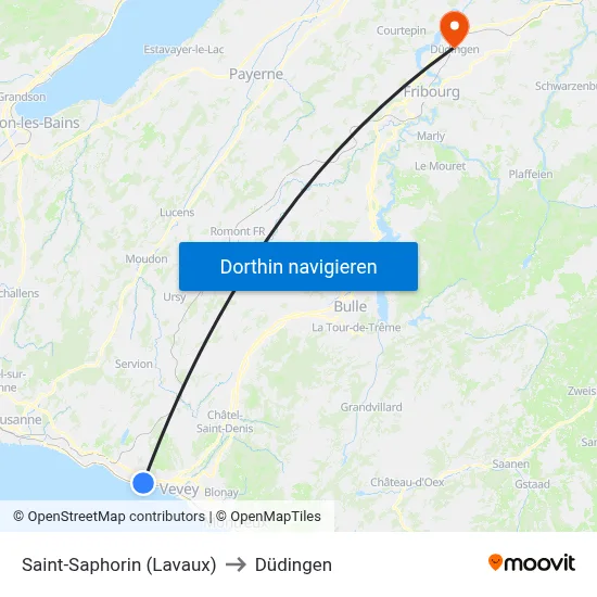 Saint-Saphorin (Lavaux) to Düdingen map