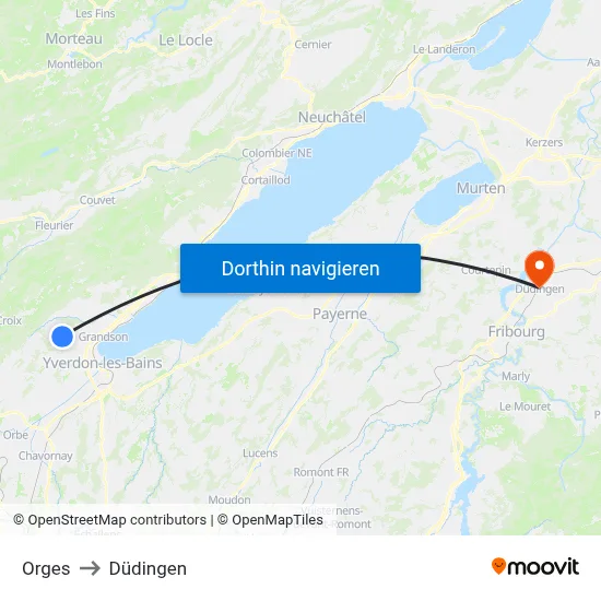 Orges to Düdingen map