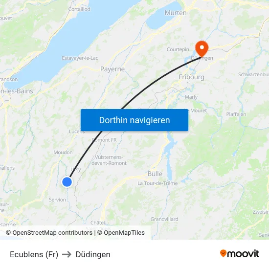 Ecublens (Fr) to Düdingen map