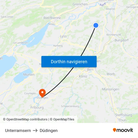 Unterramsern to Düdingen map