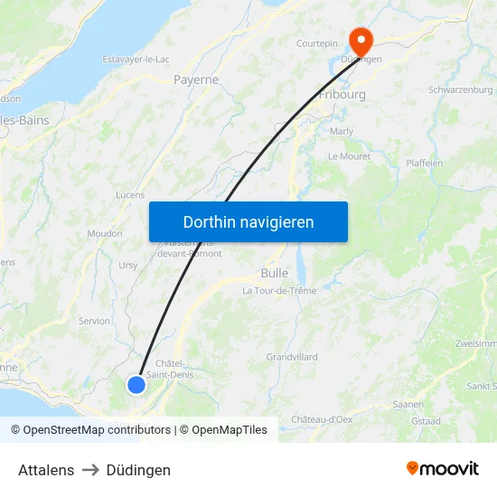 Attalens to Düdingen map