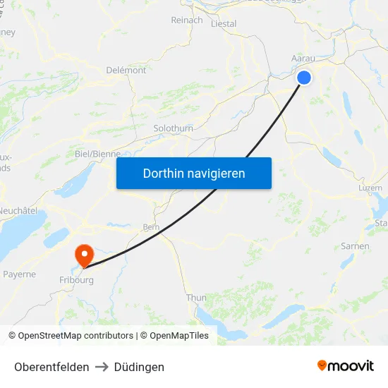 Oberentfelden to Düdingen map