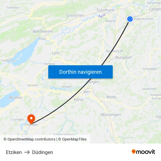 Etziken to Düdingen map
