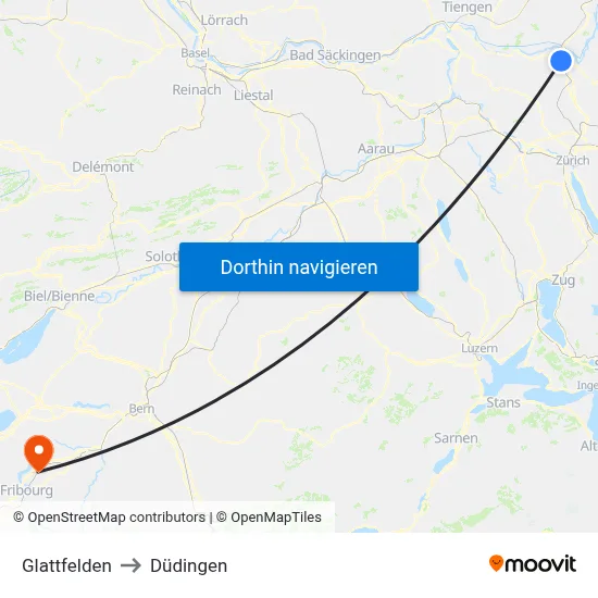 Glattfelden to Düdingen map