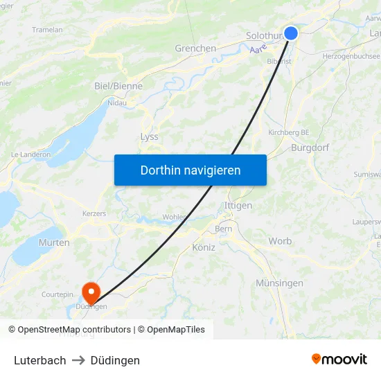 Luterbach to Düdingen map