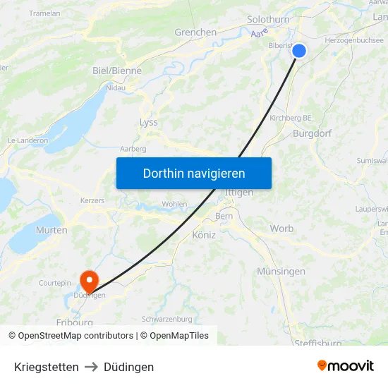Kriegstetten to Düdingen map