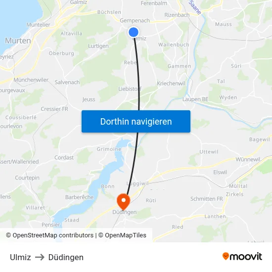 Ulmiz to Düdingen map