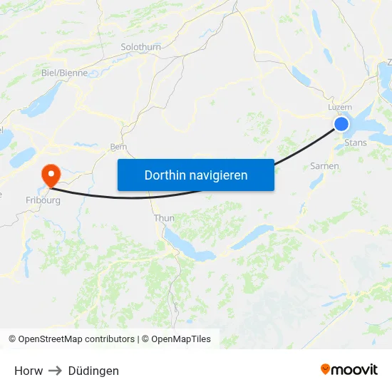 Horw to Düdingen map