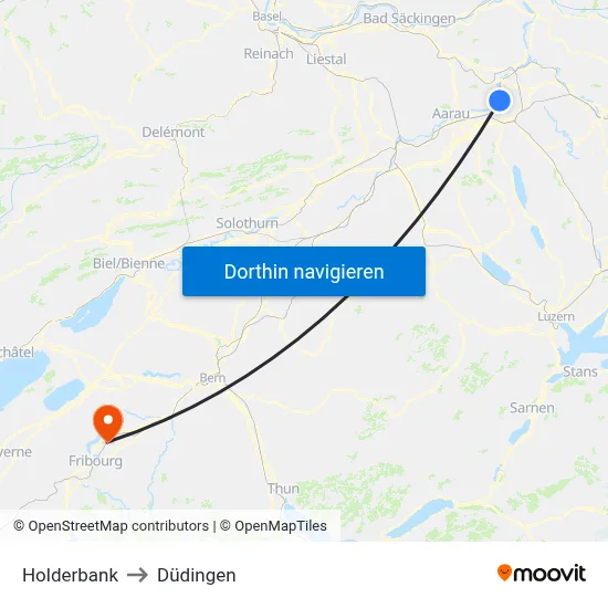 Holderbank to Düdingen map