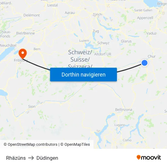 Rhäzüns to Düdingen map