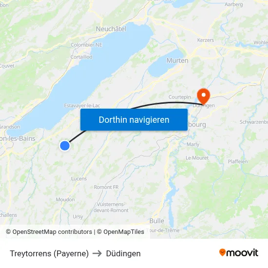Treytorrens (Payerne) to Düdingen map