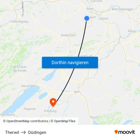 Therwil to Düdingen map