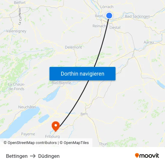Bettingen to Düdingen map