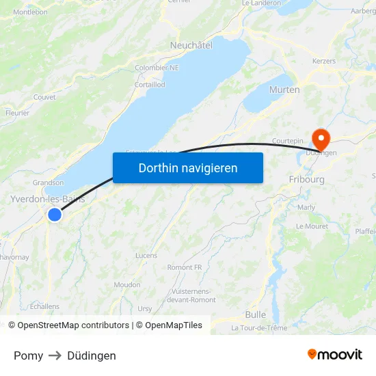 Pomy to Düdingen map