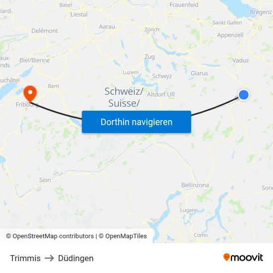 Trimmis to Düdingen map