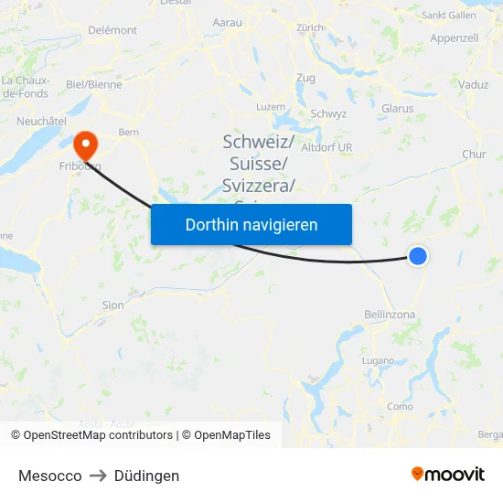 Mesocco to Düdingen map