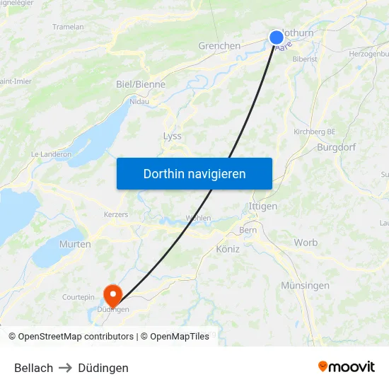 Bellach to Düdingen map