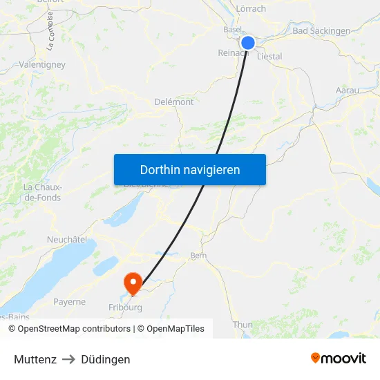 Muttenz to Düdingen map