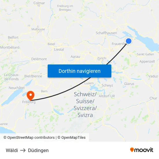Wäldi to Düdingen map