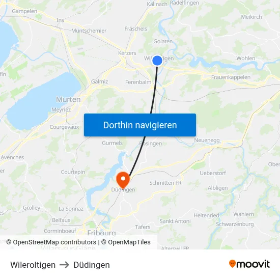 Wileroltigen to Düdingen map