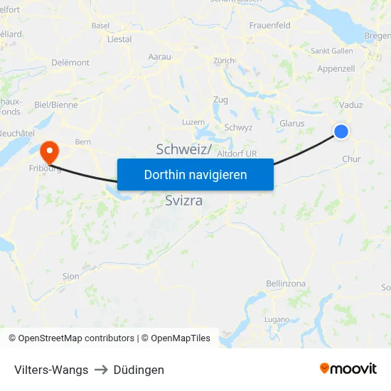 Vilters-Wangs to Düdingen map