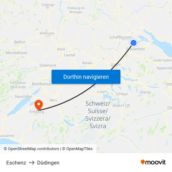 Eschenz to Düdingen map