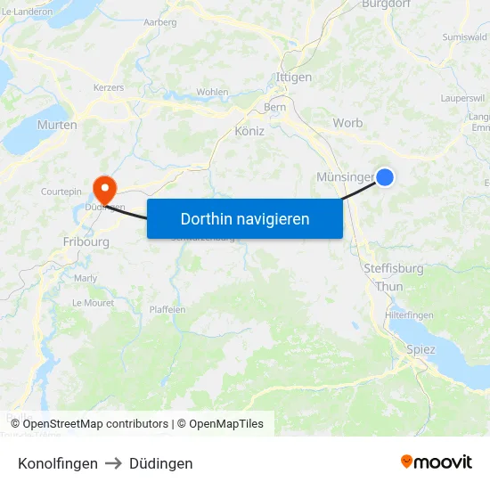 Konolfingen to Düdingen map