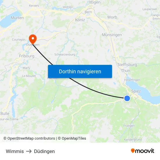 Wimmis to Düdingen map