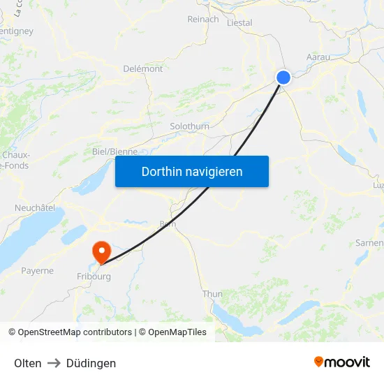 Olten to Düdingen map
