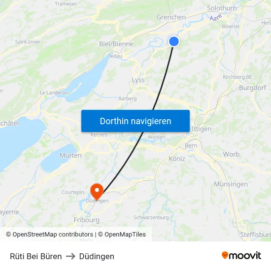 Rüti Bei Büren to Düdingen map