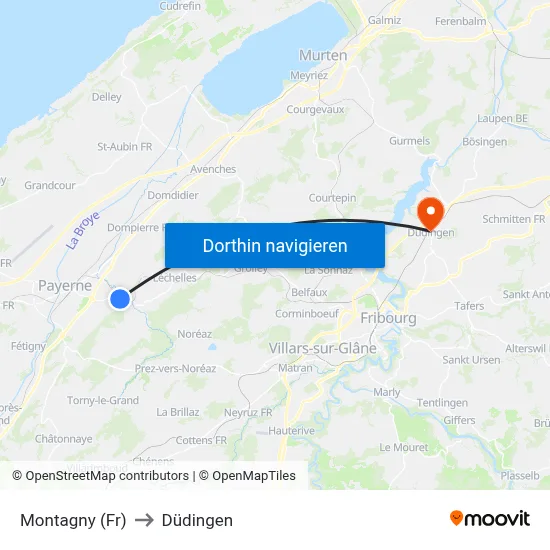 Montagny (Fr) to Düdingen map