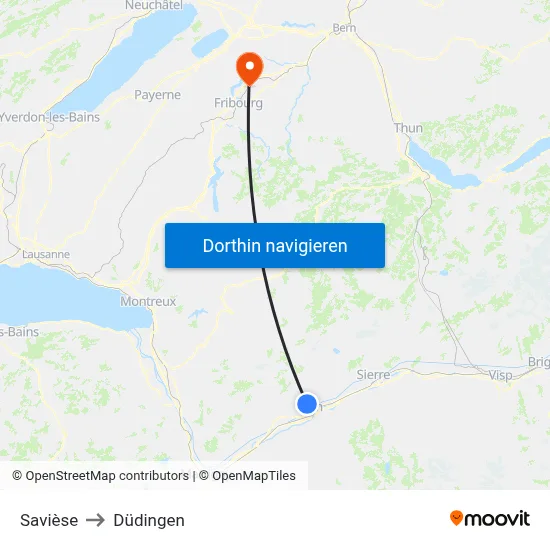 Savièse to Düdingen map