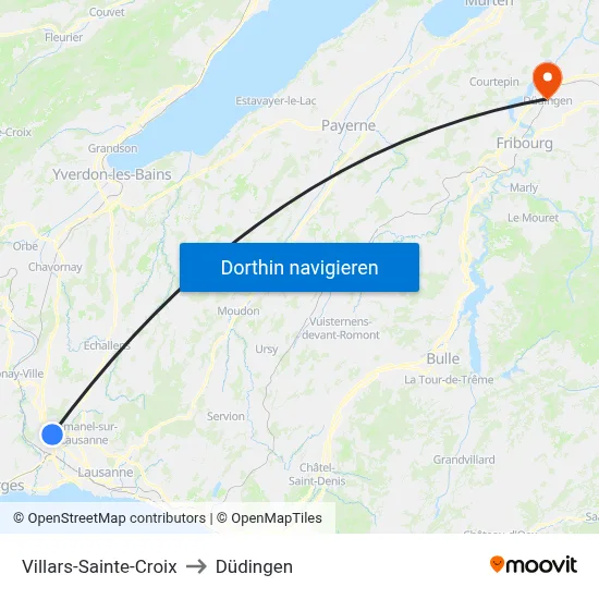 Villars-Sainte-Croix to Düdingen map