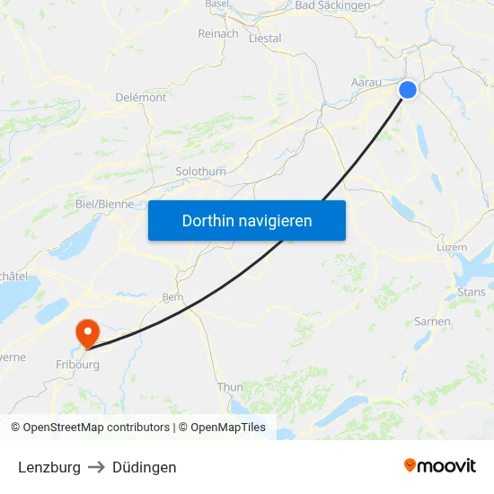 Lenzburg to Düdingen map