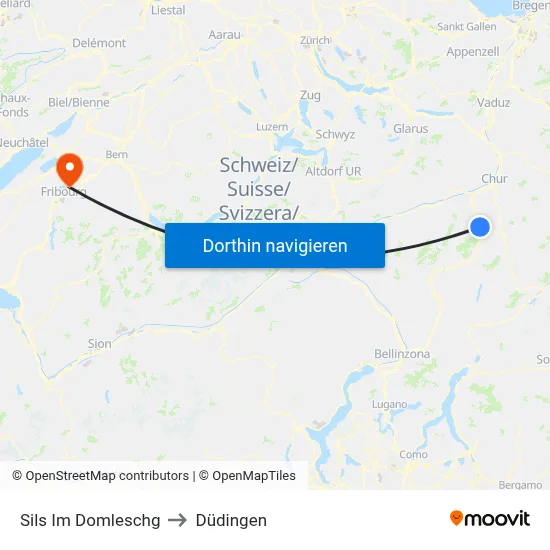 Sils Im Domleschg to Düdingen map
