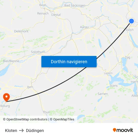 Kloten to Düdingen map