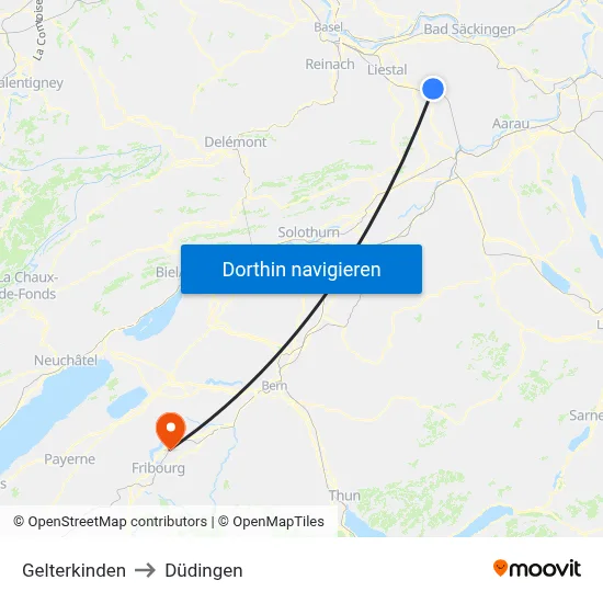 Gelterkinden to Düdingen map