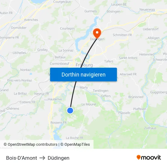 Bois-D’Amont to Düdingen map
