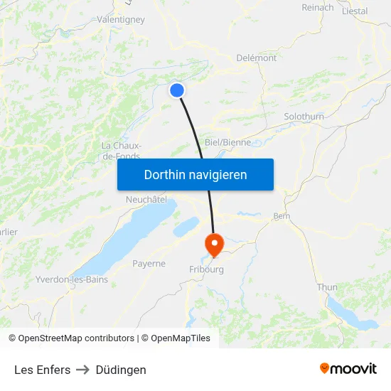 Les Enfers to Düdingen map