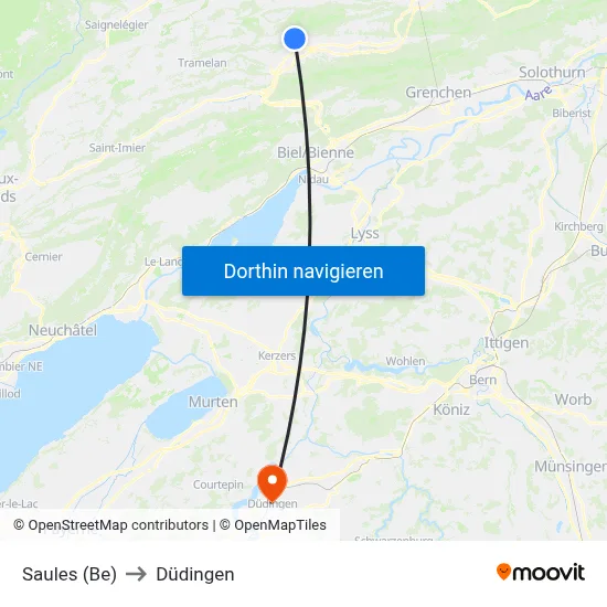 Saules (Be) to Düdingen map