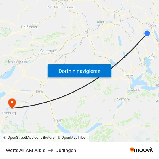 Wettswil AM Albis to Düdingen map