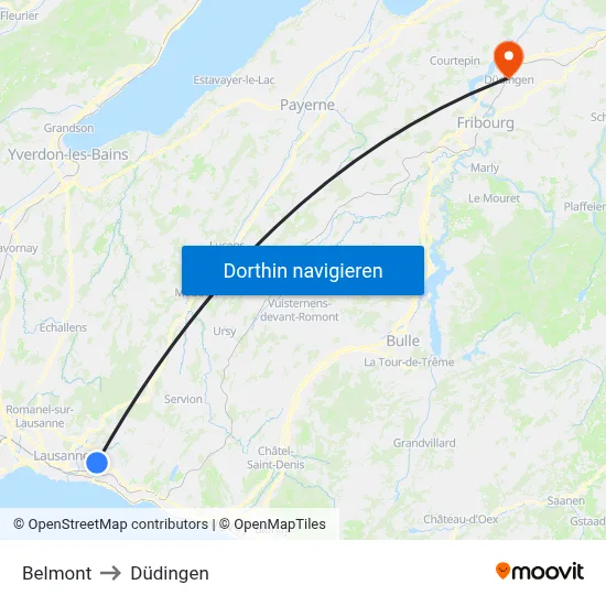 Belmont to Düdingen map