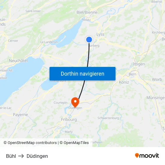 Bühl to Düdingen map