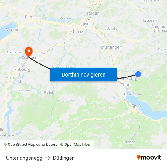 Unterlangenegg to Düdingen map