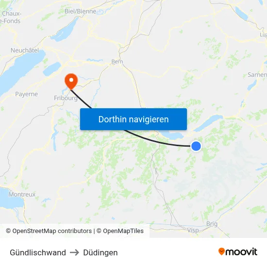Gündlischwand to Düdingen map