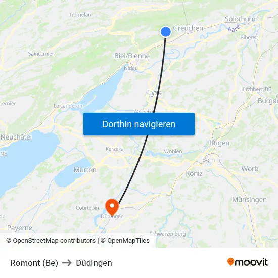 Romont (Be) to Düdingen map