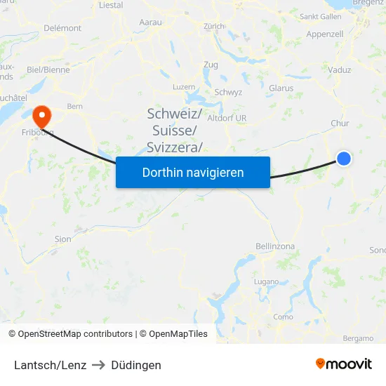 Lantsch/Lenz to Düdingen map