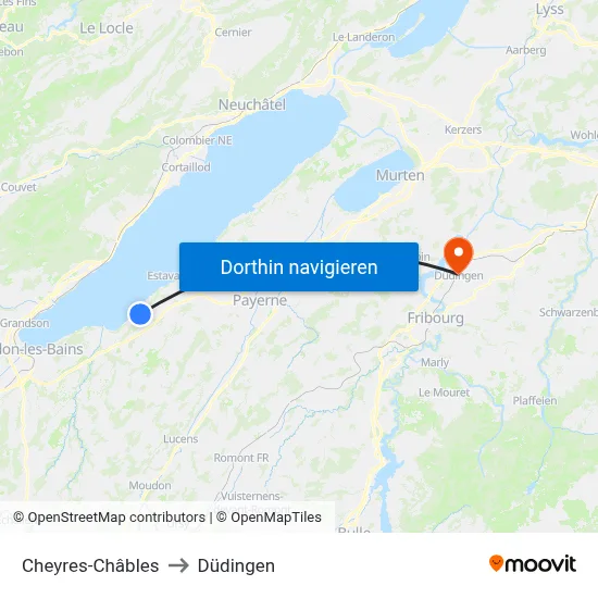 Cheyres-Châbles to Düdingen map