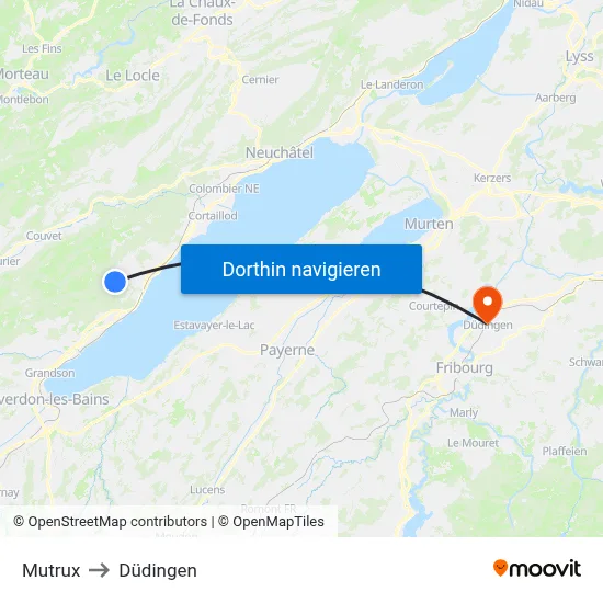 Mutrux to Düdingen map