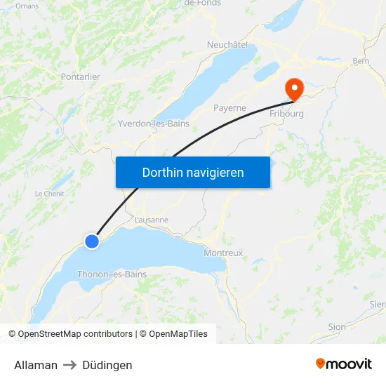 Allaman to Düdingen map